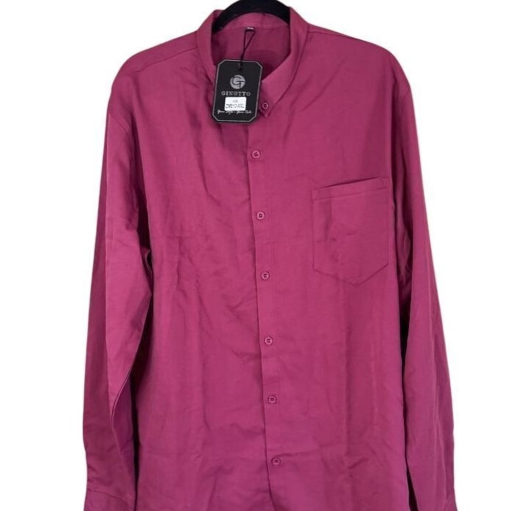 Ginguo Pink Button Down Shirt Blouse Long Sleeve Professional Office Wear‎ 2XL